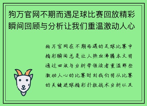 狗万官网不期而遇足球比赛回放精彩瞬间回顾与分析让我们重温激动人心的比赛时刻