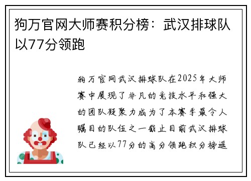 狗万官网大师赛积分榜：武汉排球队以77分领跑