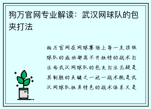 狗万官网专业解读：武汉网球队的包夹打法