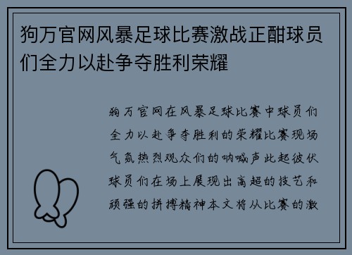 狗万官网风暴足球比赛激战正酣球员们全力以赴争夺胜利荣耀