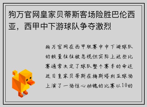 狗万官网皇家贝蒂斯客场险胜巴伦西亚，西甲中下游球队争夺激烈