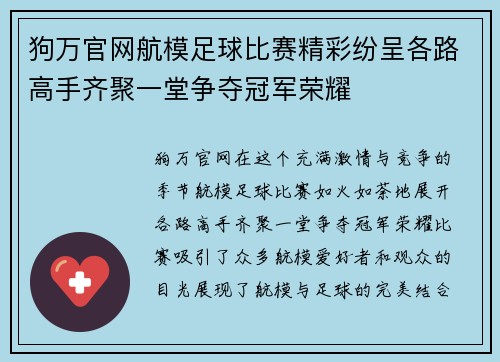 狗万官网航模足球比赛精彩纷呈各路高手齐聚一堂争夺冠军荣耀